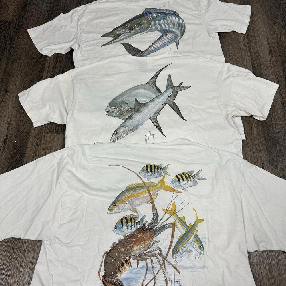 VTG 90’s Guy Harvey Fish Ocean Wildlife Fishing White TShirt Men Large Lot Of 3